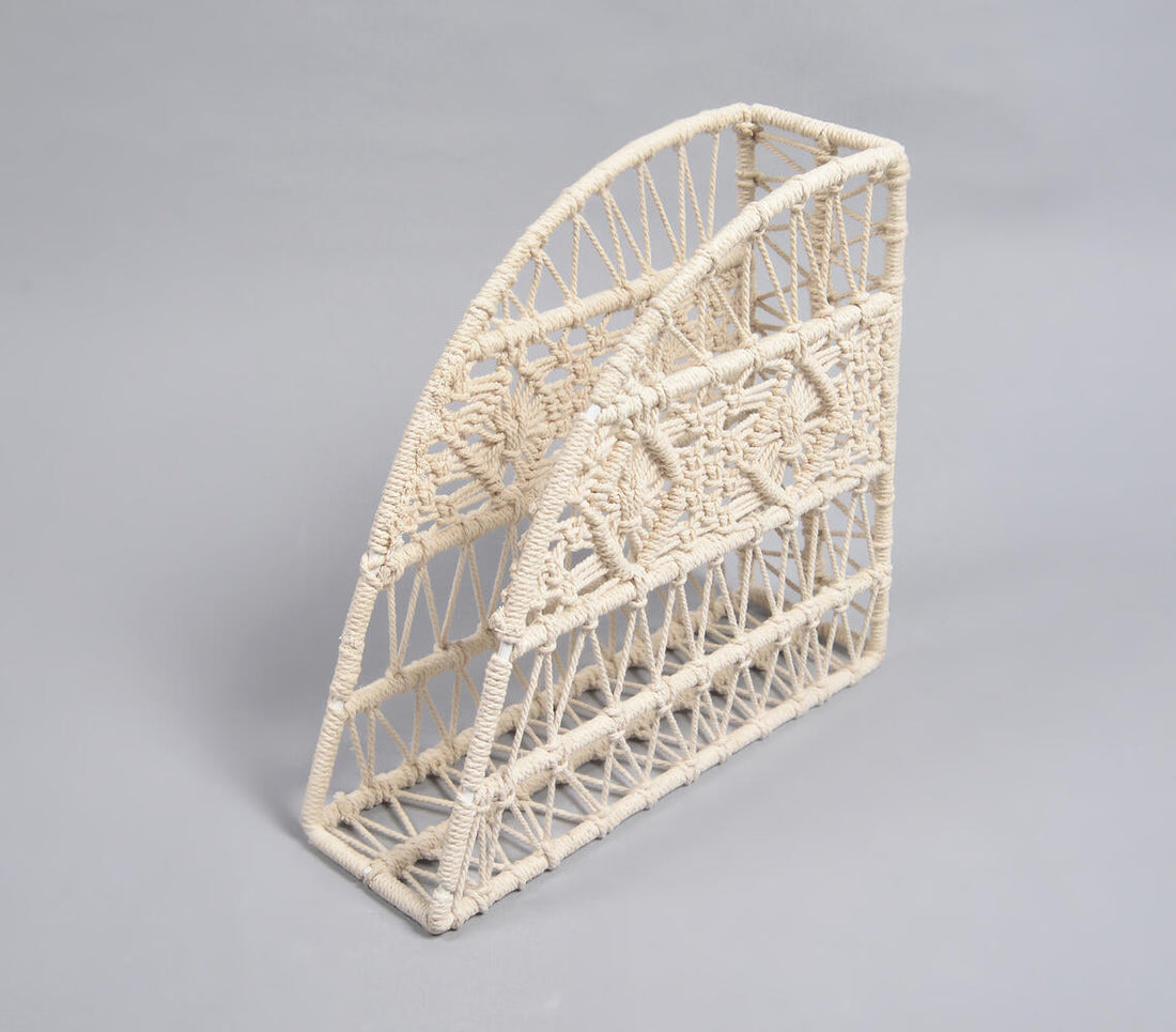 Macrame-Wrapped Iron Magazine Holder-1