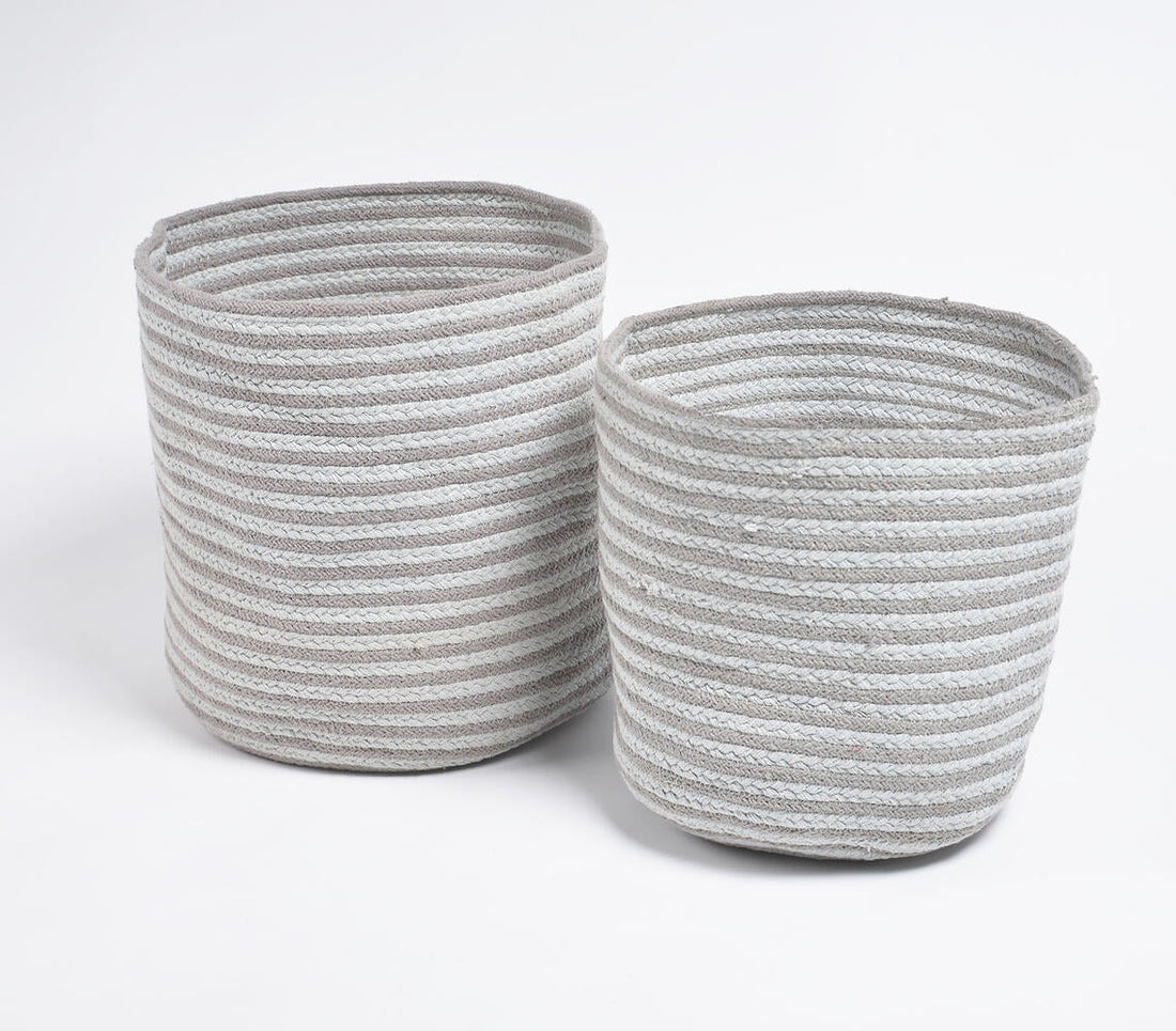 Greyscale Braided Cotton Baskets (Set of 2)-0