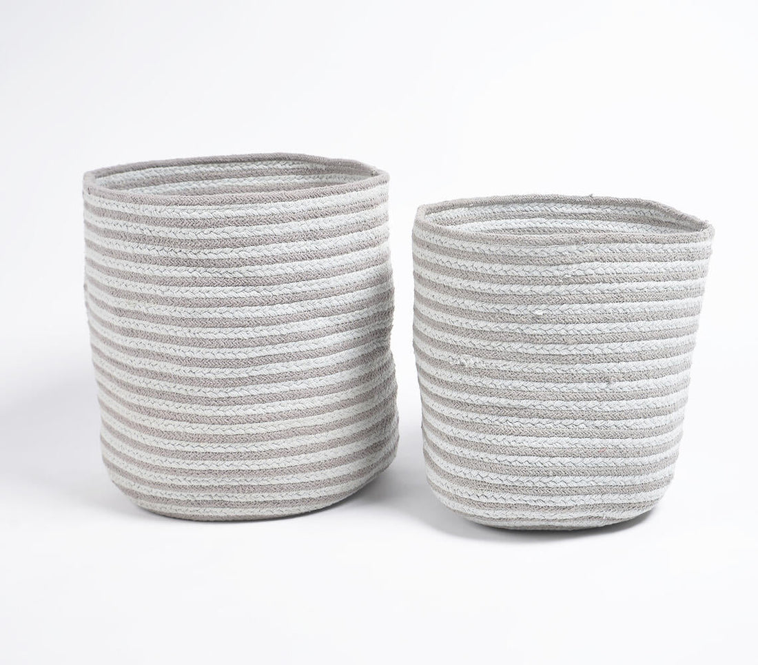 Greyscale Braided Cotton Baskets (Set of 2)-1