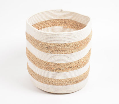 Hand Braided Jute &amp; Cotton Monochrome Basket-1