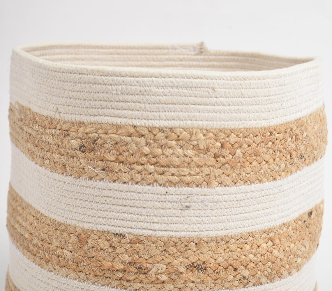 Hand Braided Jute &amp; Cotton Monochrome Basket-2