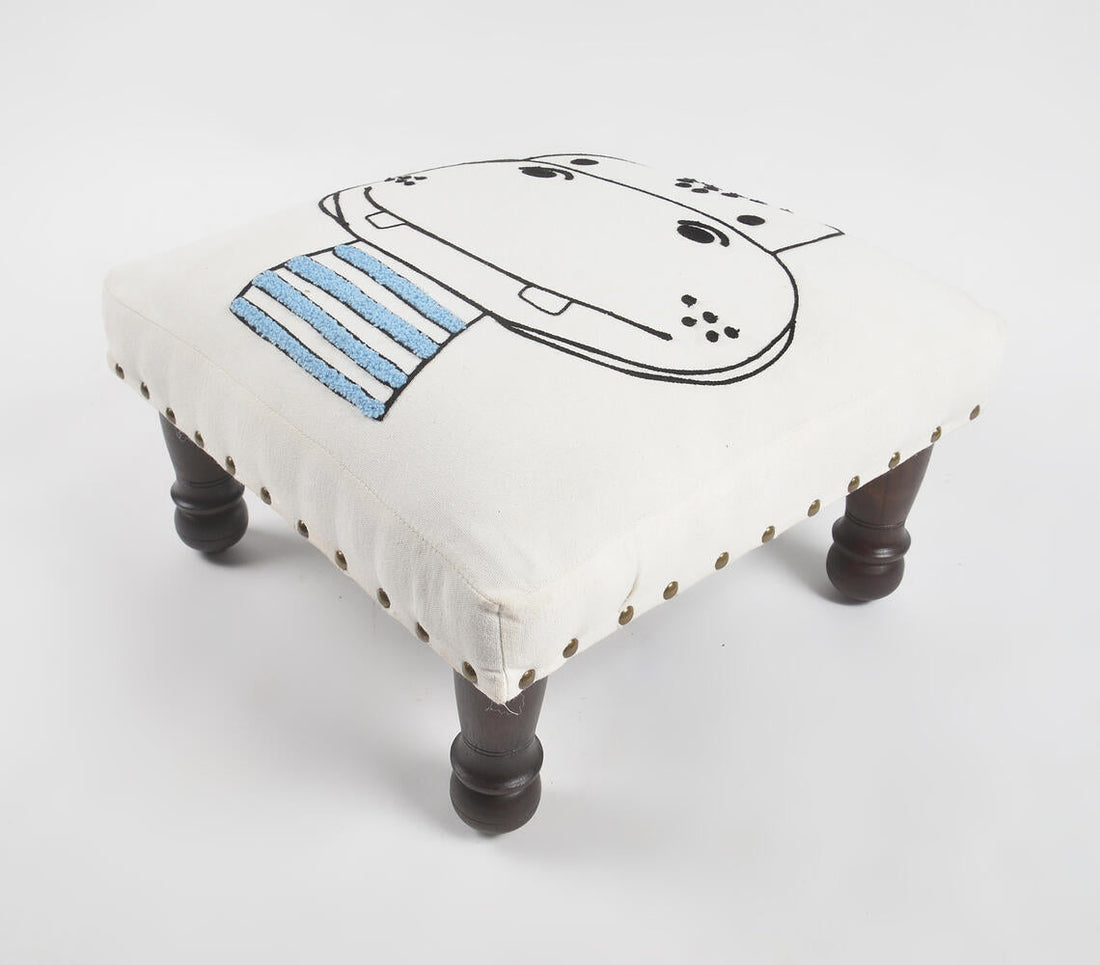 Baby Hippo Embroidery Upholstered Stool-0