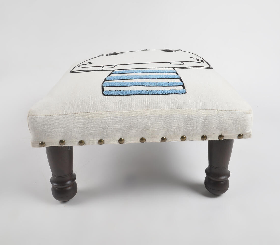 Baby Hippo Embroidery Upholstered Stool-2