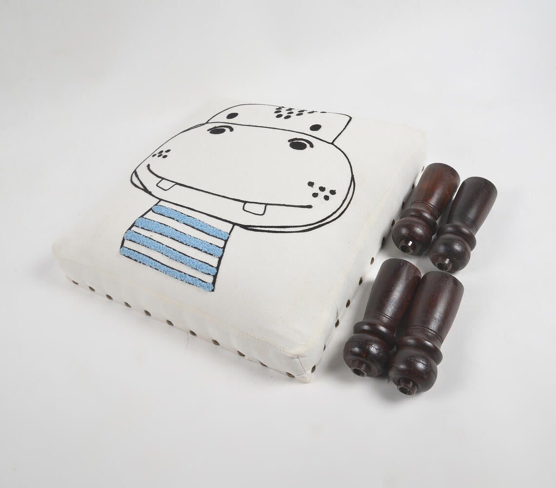 Baby Hippo Embroidery Upholstered Stool-3