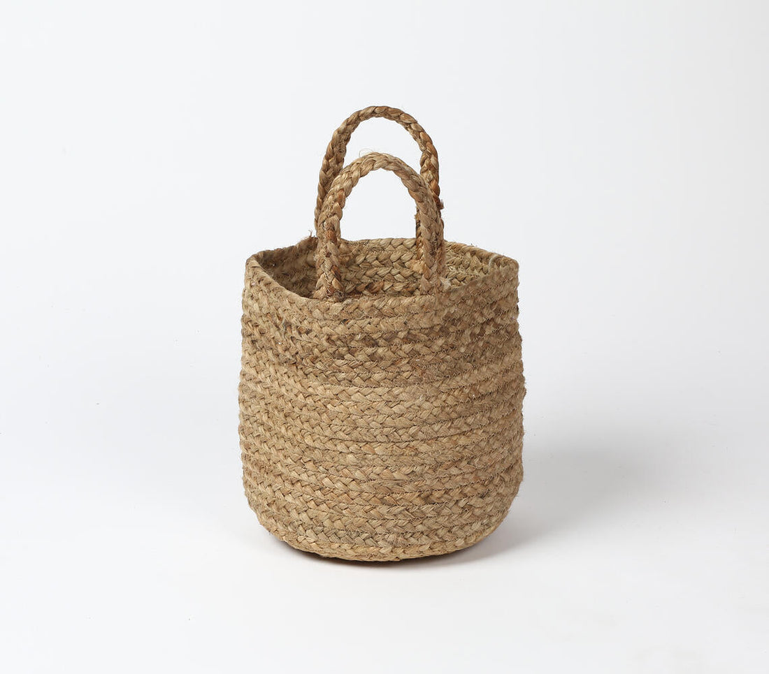 Hand Braided Jute Basket with Handles-0