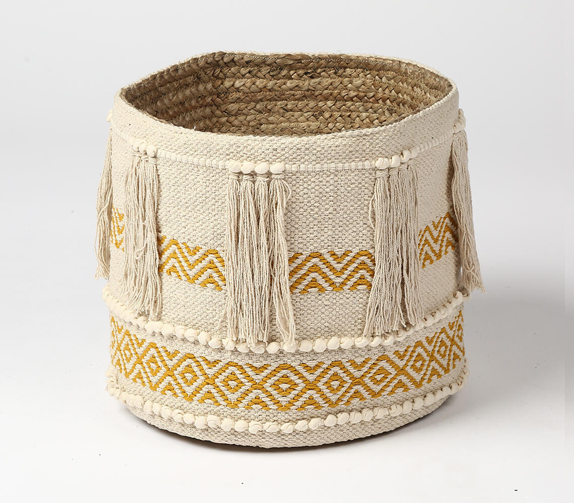 Handwoven Honey Tasseled Storage Basket-0