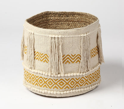 Handwoven Honey Tasseled Storage Basket-0