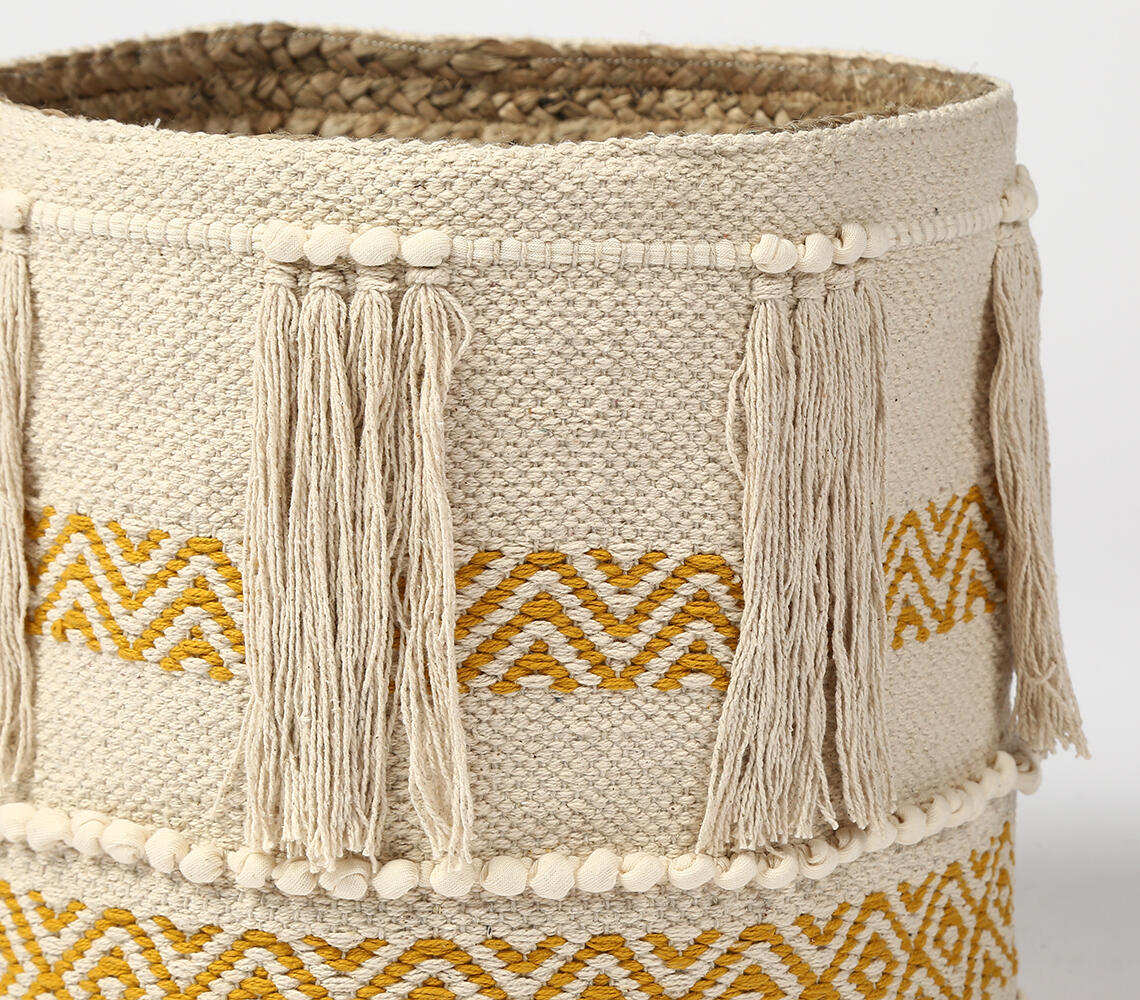 Handwoven Honey Tasseled Storage Basket-1