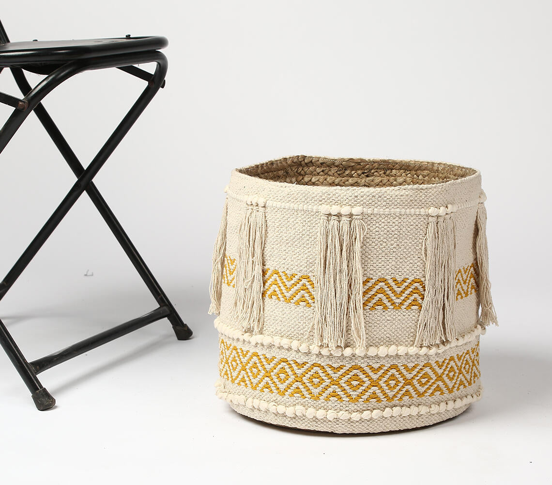 Handwoven Honey Tasseled Storage Basket-2