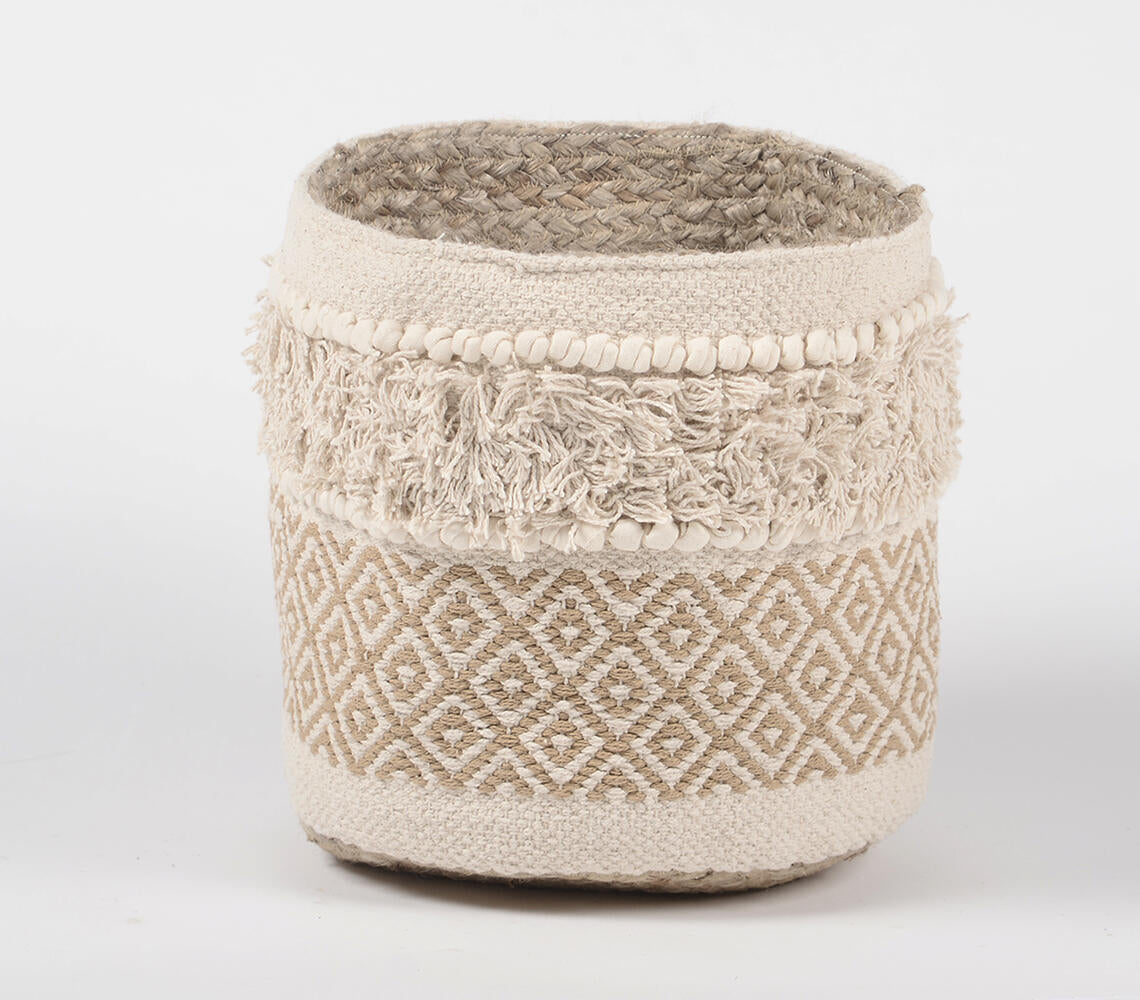 Textured Jute &amp; Cotton Basket-1