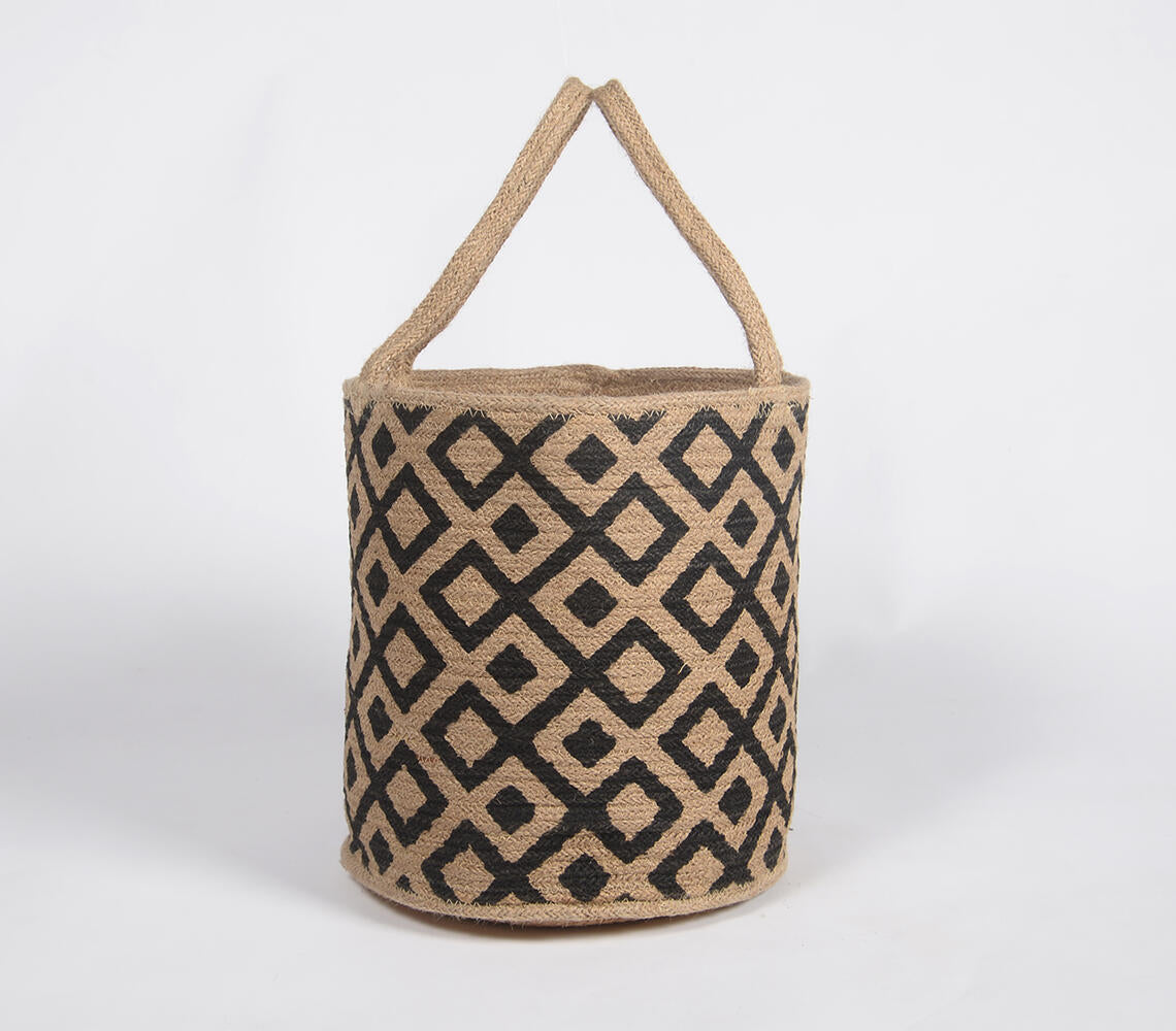 Handloom Jute Diamond patterned Basket-0