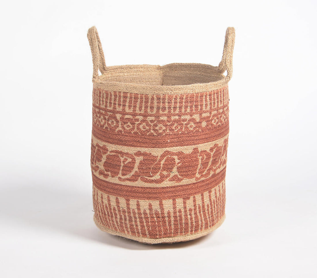 Handwoven Ethnic Printed Jute Basket-0