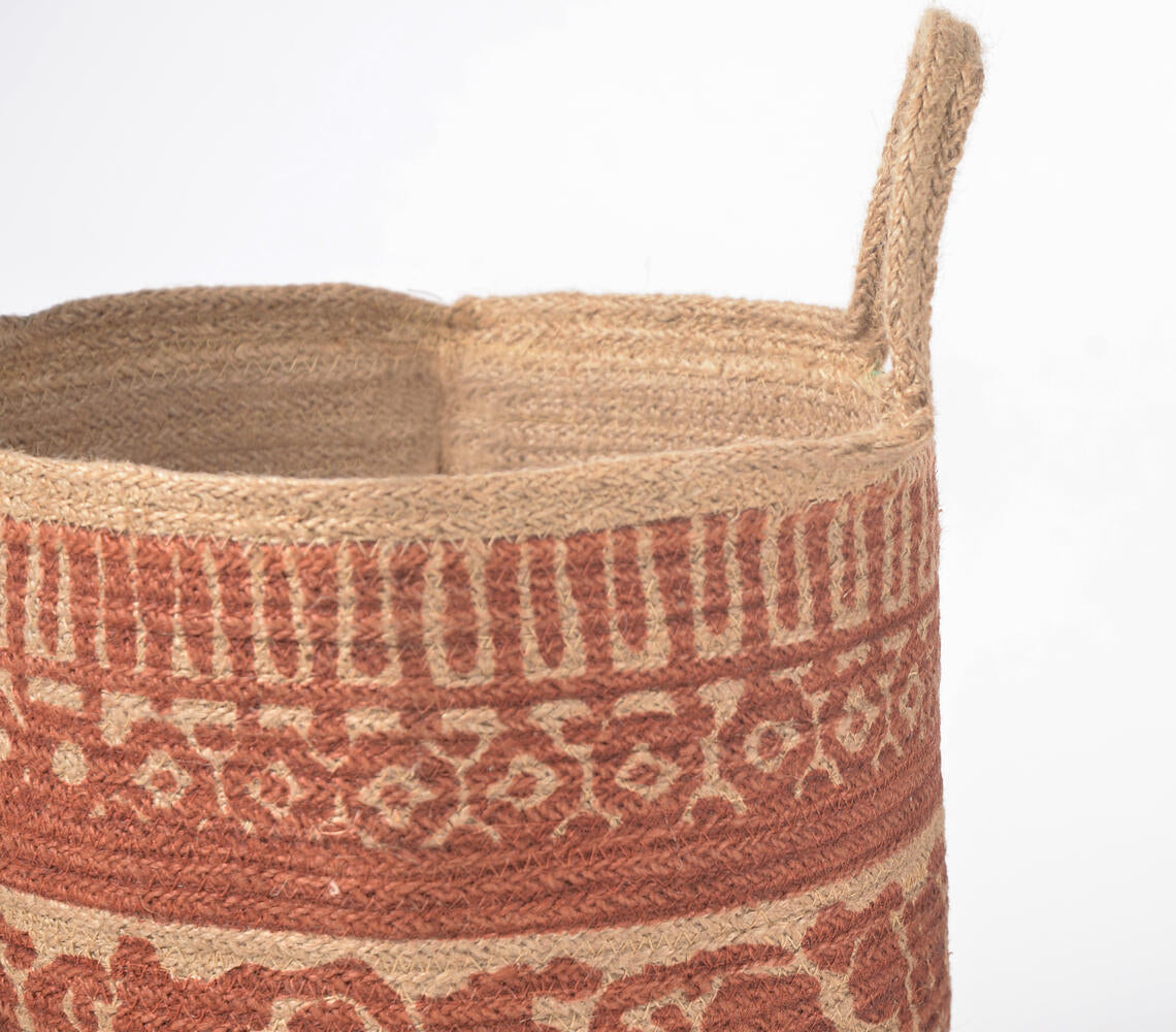 Handwoven Ethnic Printed Jute Basket-1