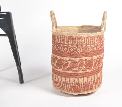 Handwoven Ethnic Printed Jute Basket-2