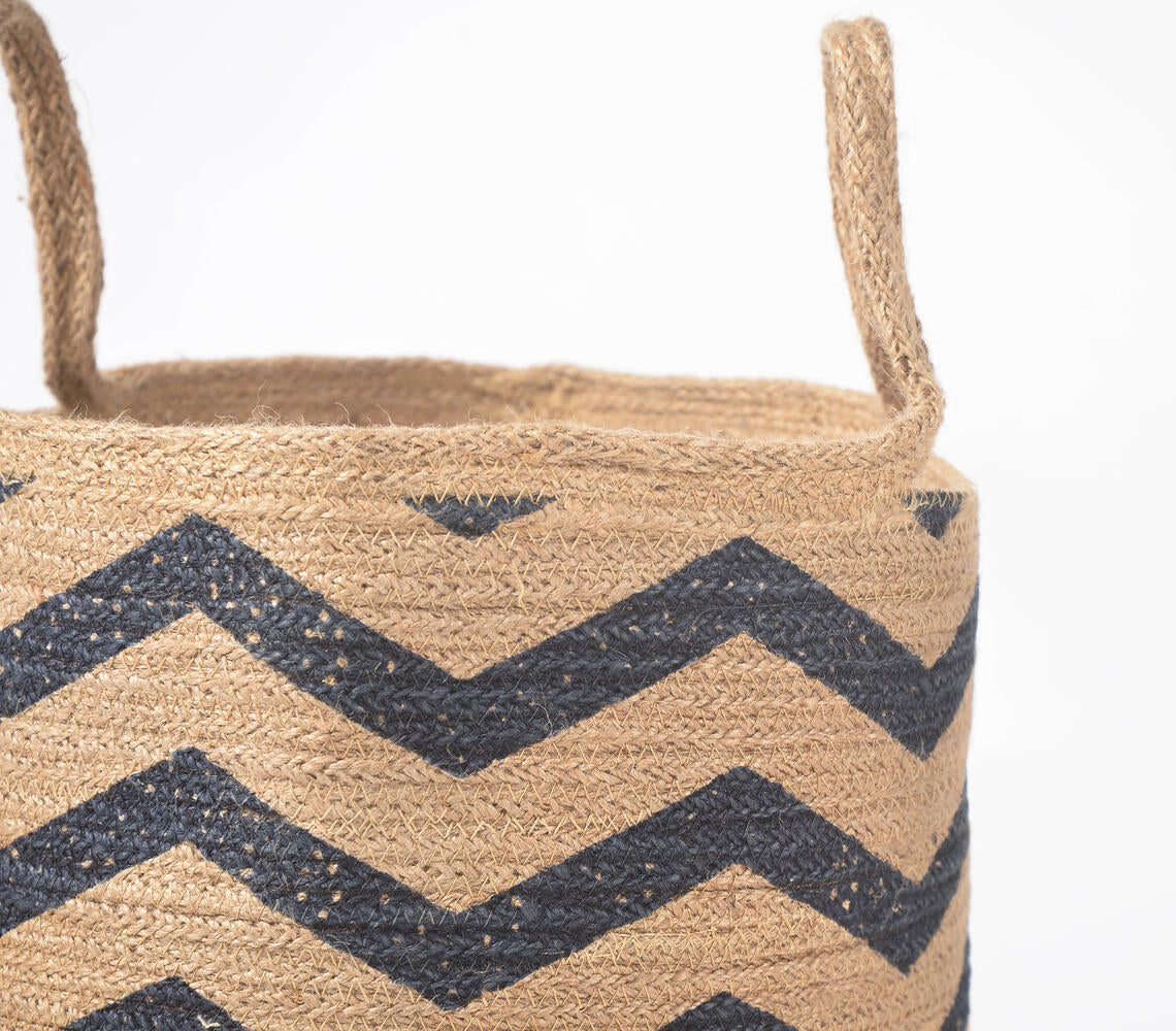 Handwoven Chevron Printed Jute Basket-1