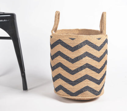 Handwoven Chevron Printed Jute Basket-2