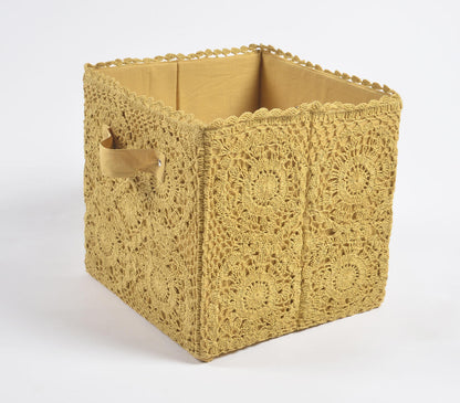 Crochet Mustard Cotton Foldable Storage Hamper-0