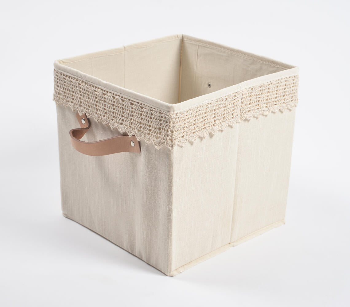 Crochet Lace Cotton Foldable Storage Hamper-0