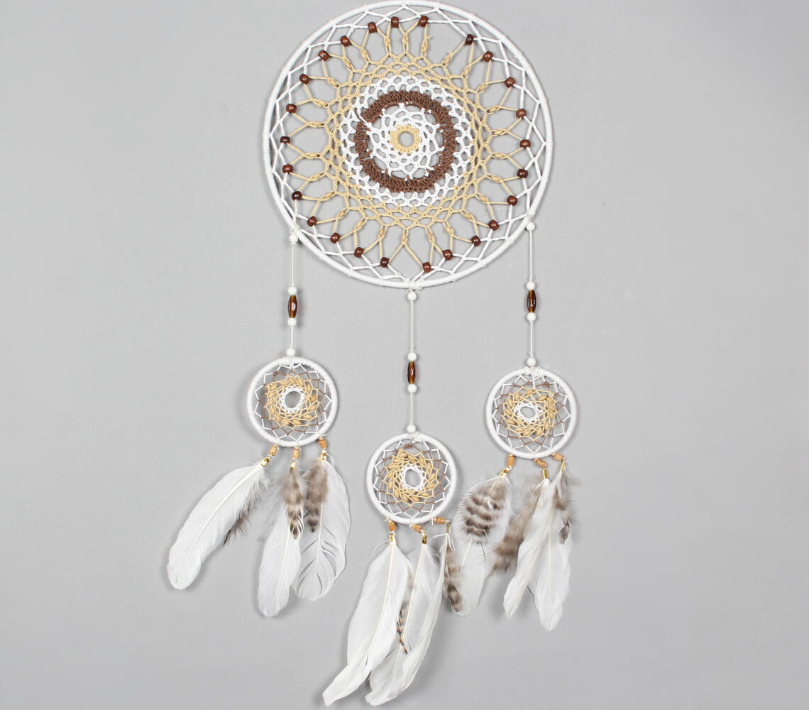 Cotton Crochet &amp; Faux Feathers Dreamcatcher-1