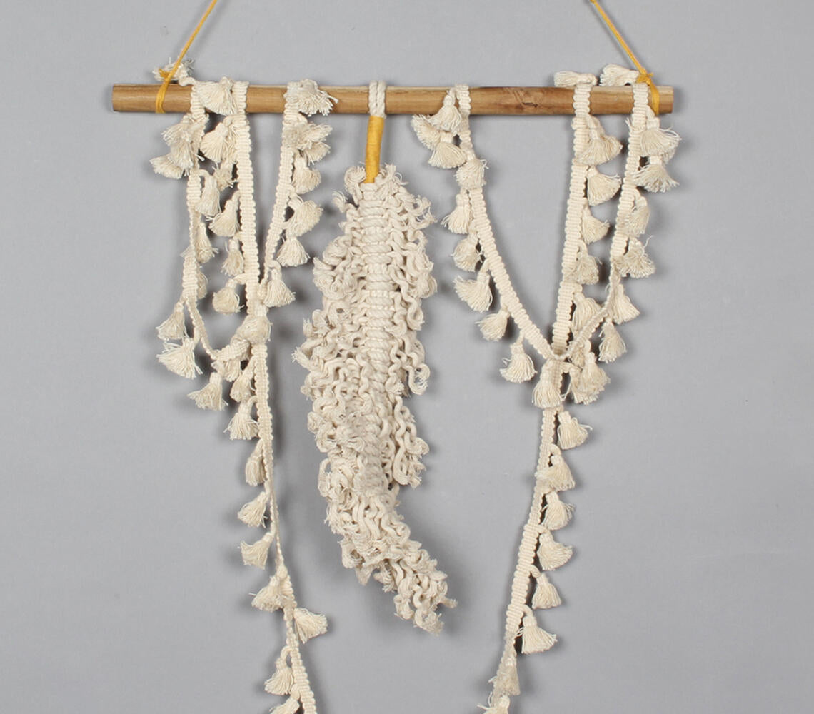 Cotton Macrame &amp; Tasseled Lace Wall Decor-1