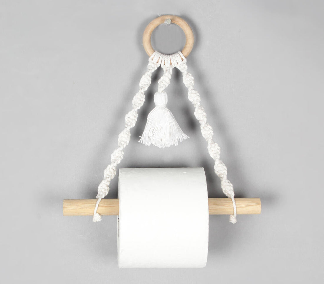 Cotton Macrame &amp; Wood Hanging Roll Holder Q1-0