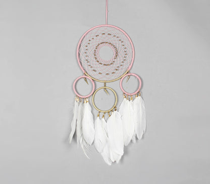 Classic Beaded &amp; Faux Feathers Coral Dreamcatcher-0