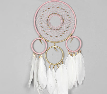 Classic Beaded &amp; Faux Feathers Coral Dreamcatcher-1