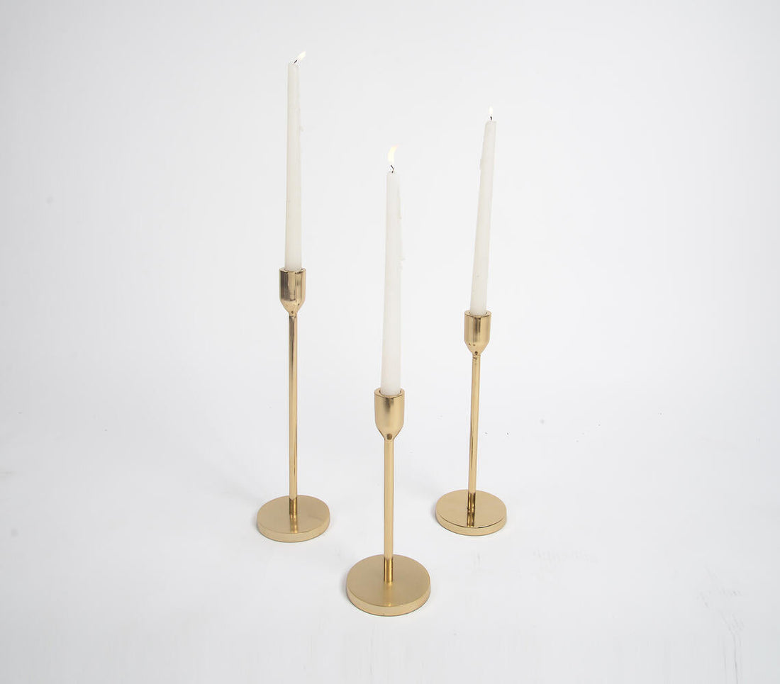 Minimal Gold Tone Aluminium Candle Sticks (Set of 3)-0