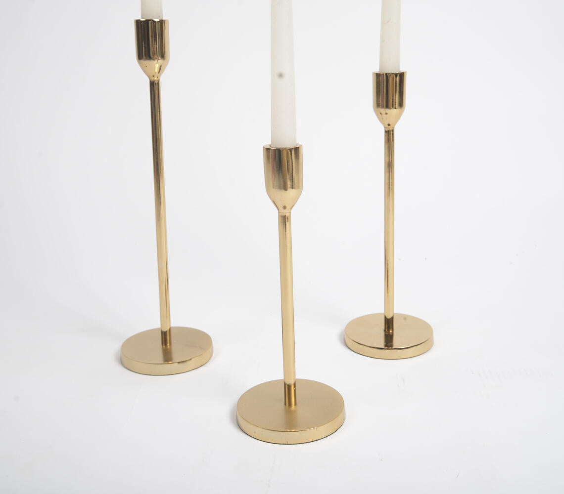 Minimal Gold Tone Aluminium Candle Sticks (Set of 3)-1