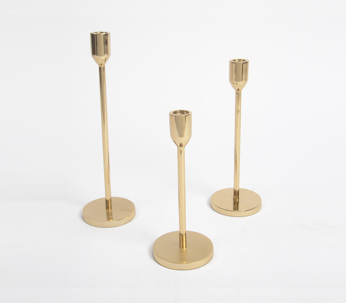 Minimal Gold Tone Aluminium Candle Sticks (Set of 3)-2