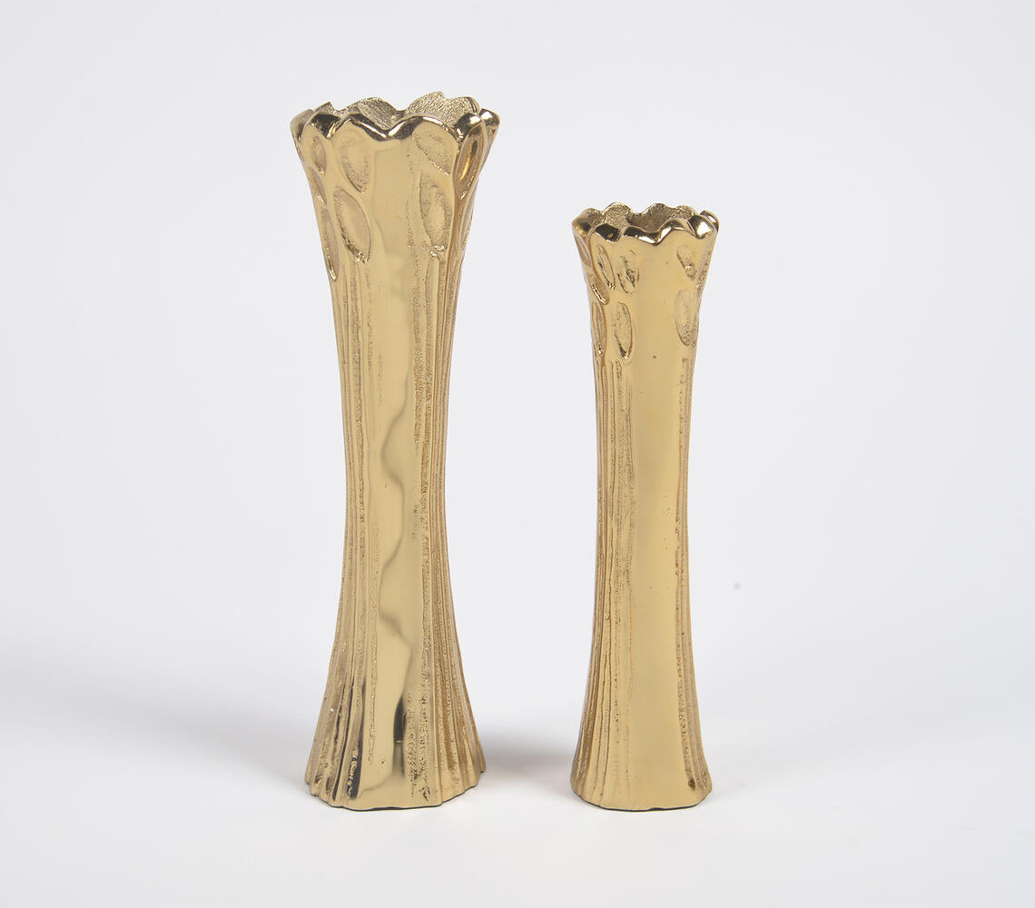 Gold-Toned Aluminium Trunk Flower Vases (Set of 2)-2