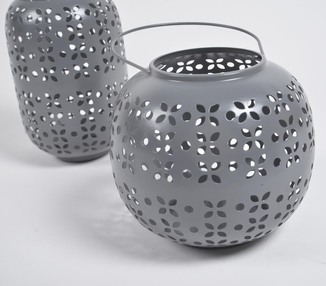 Perforated Grey Iron Lanterns (Set of 2)-1