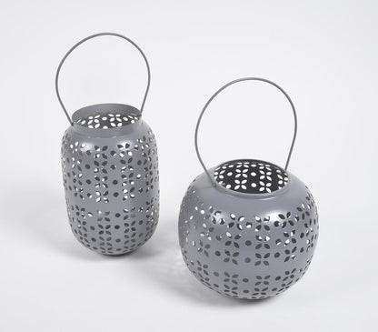 Perforated Grey Iron Lanterns (Set of 2)-4