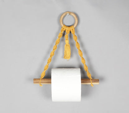 Macrame &amp; Wood Mustard Hanging Roll Holder-0