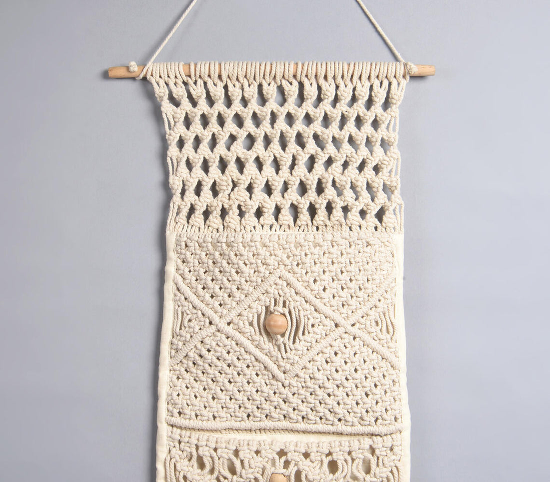 Boho Neutral-toned Macrame Wall Hanging with Pocket-1