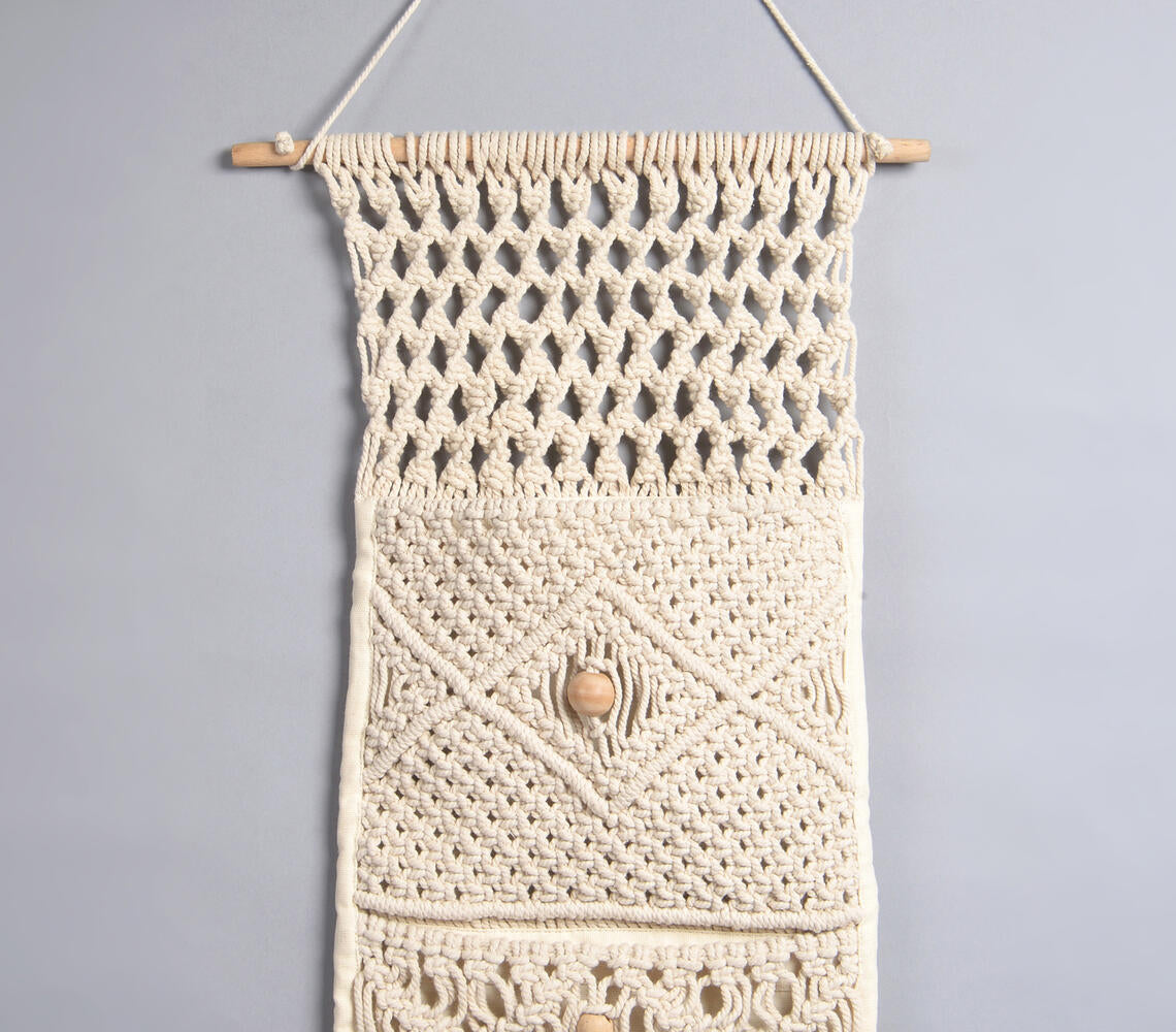 Boho Neutral-toned Macrame Wall Hanging with Pocket-1