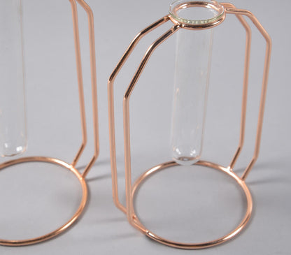 Rose-Gold Metal &amp; Glass Test Tube Planter Vases (set of 2)-3