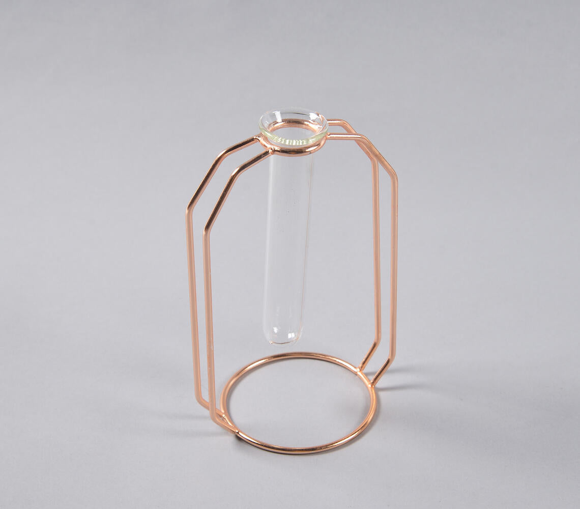 Rose-Gold Metal &amp; Glass Test Tube Planter Vases (set of 2)-4