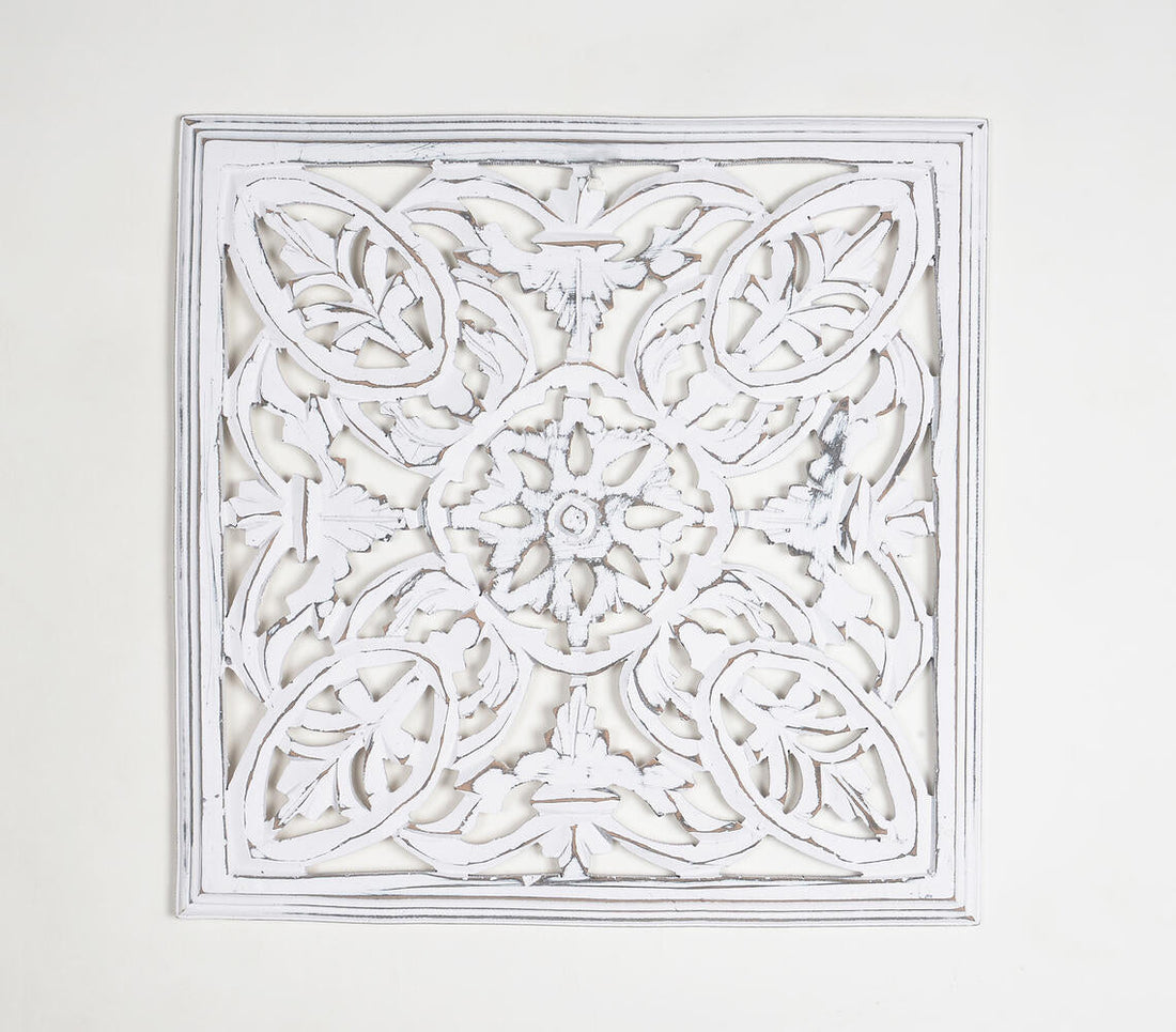 MDF White Medallion Distressed Wall Plaque-0