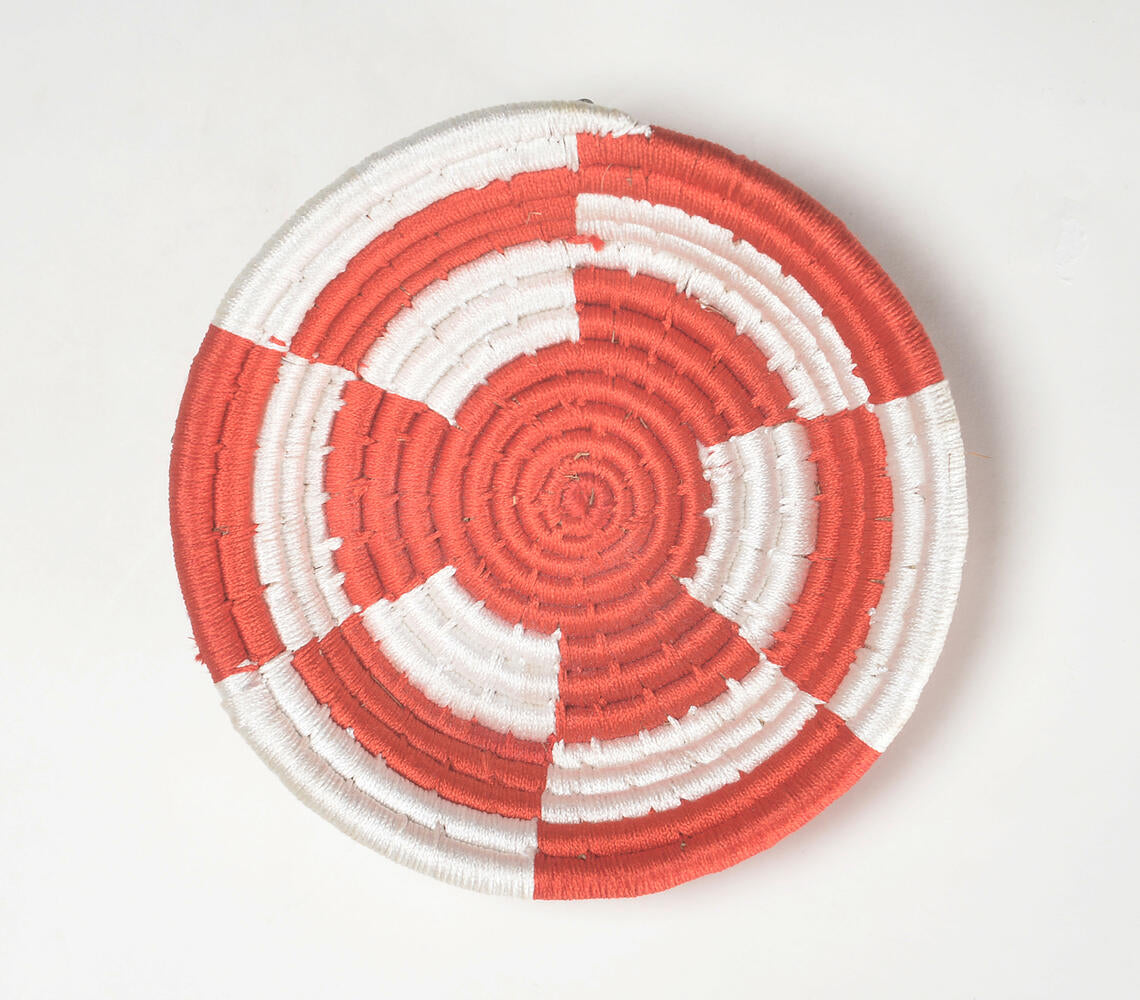 Handwoven Red &amp; White Colorblock Wall Plate-0