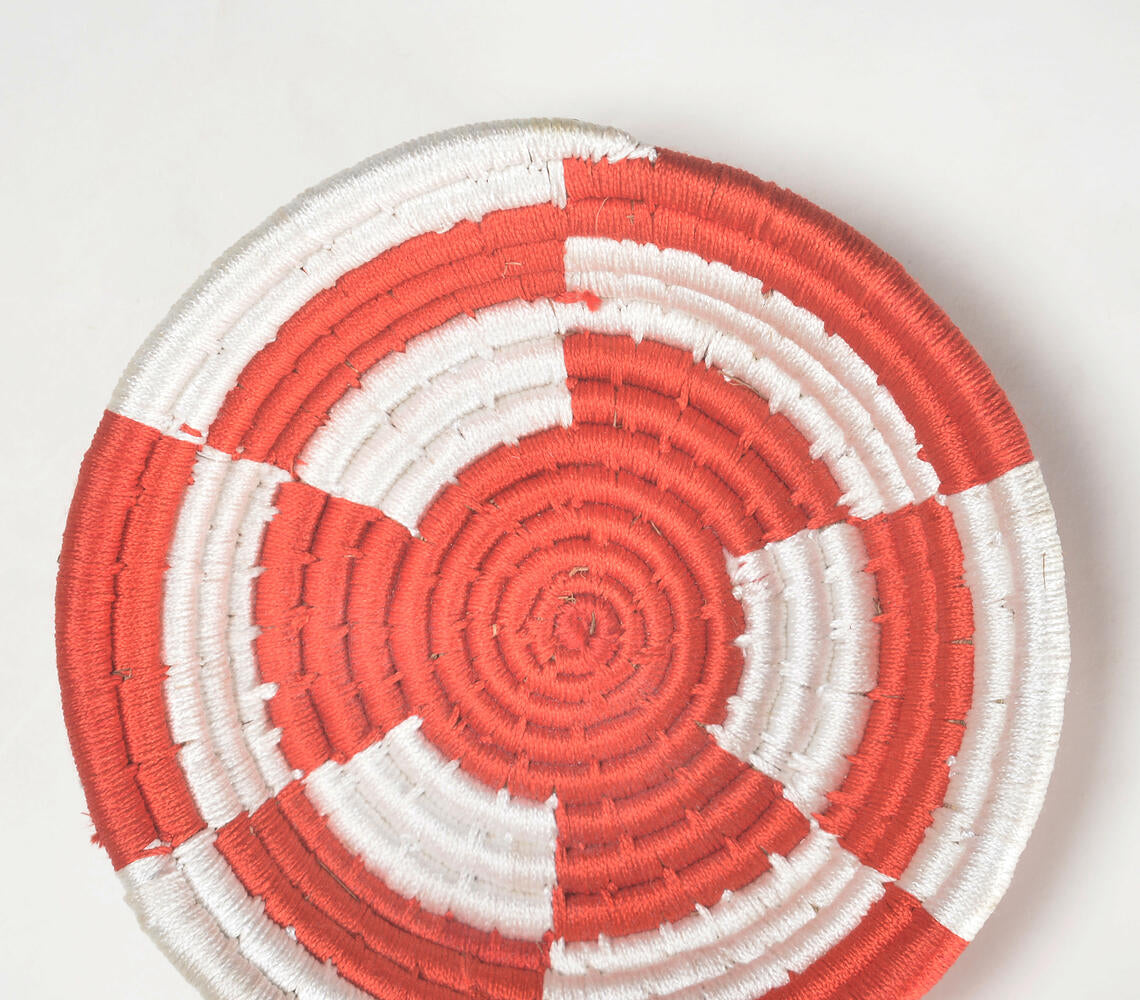 Handwoven Red &amp; White Colorblock Wall Plate-1