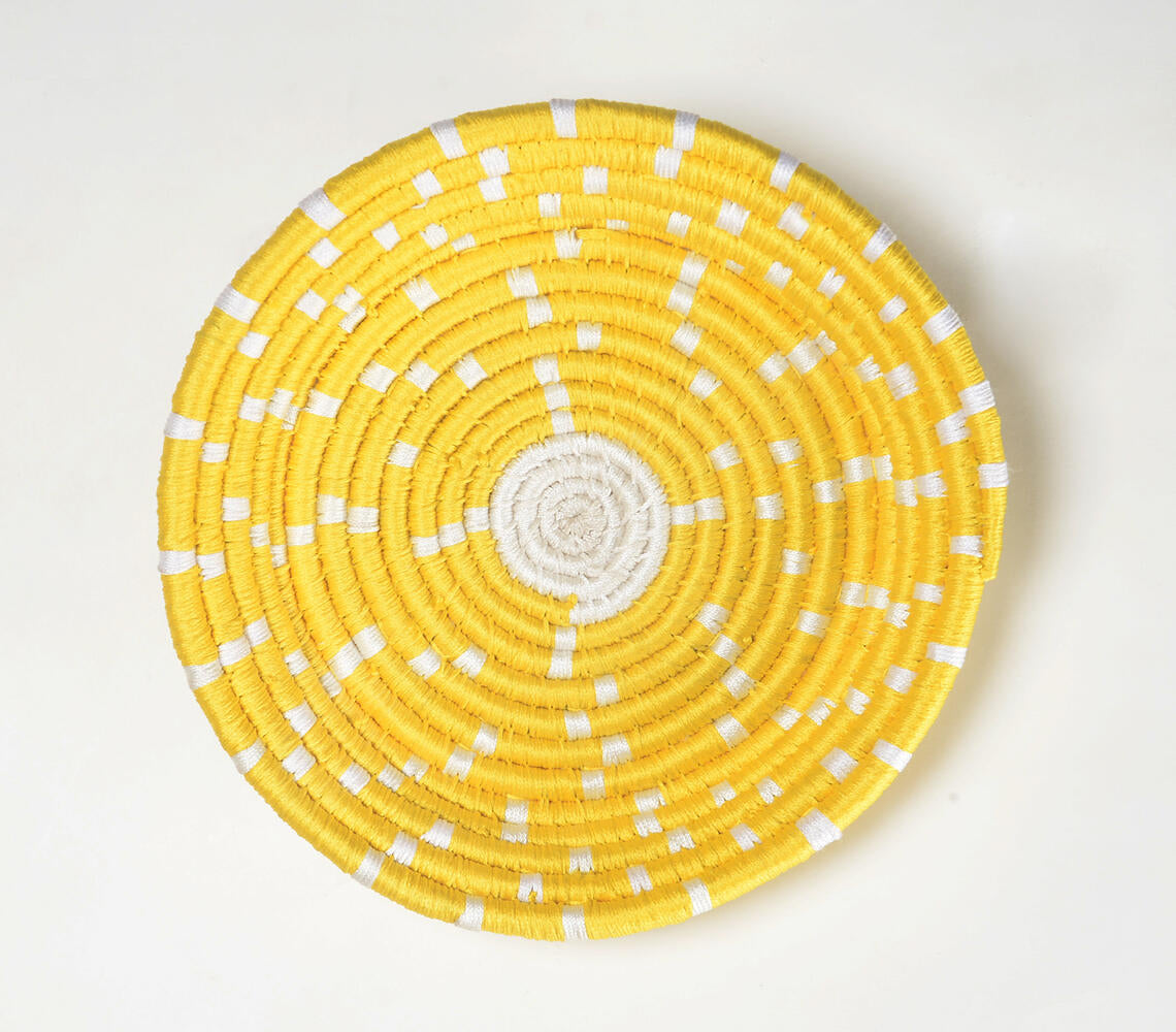 Handwoven Sunshine Yellow Round Wall Plate-0