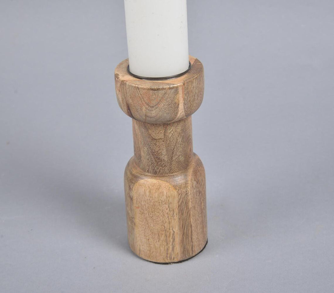 Raw &amp; Earthy Mango Wood Candle Holder-1