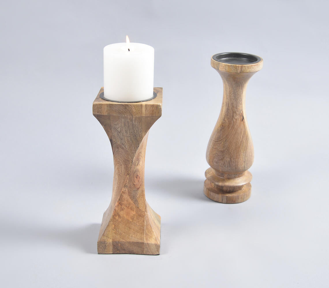 Earthy Mango Wood Candle Holder-2