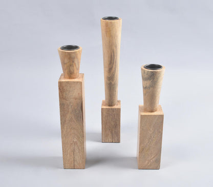 Natural Mango Wood Candle Holders (Set of 3)-1