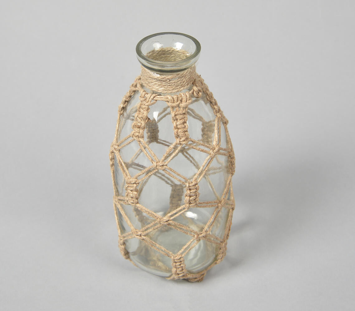 Diamond Knotted Jute &amp; Glass Vase-1