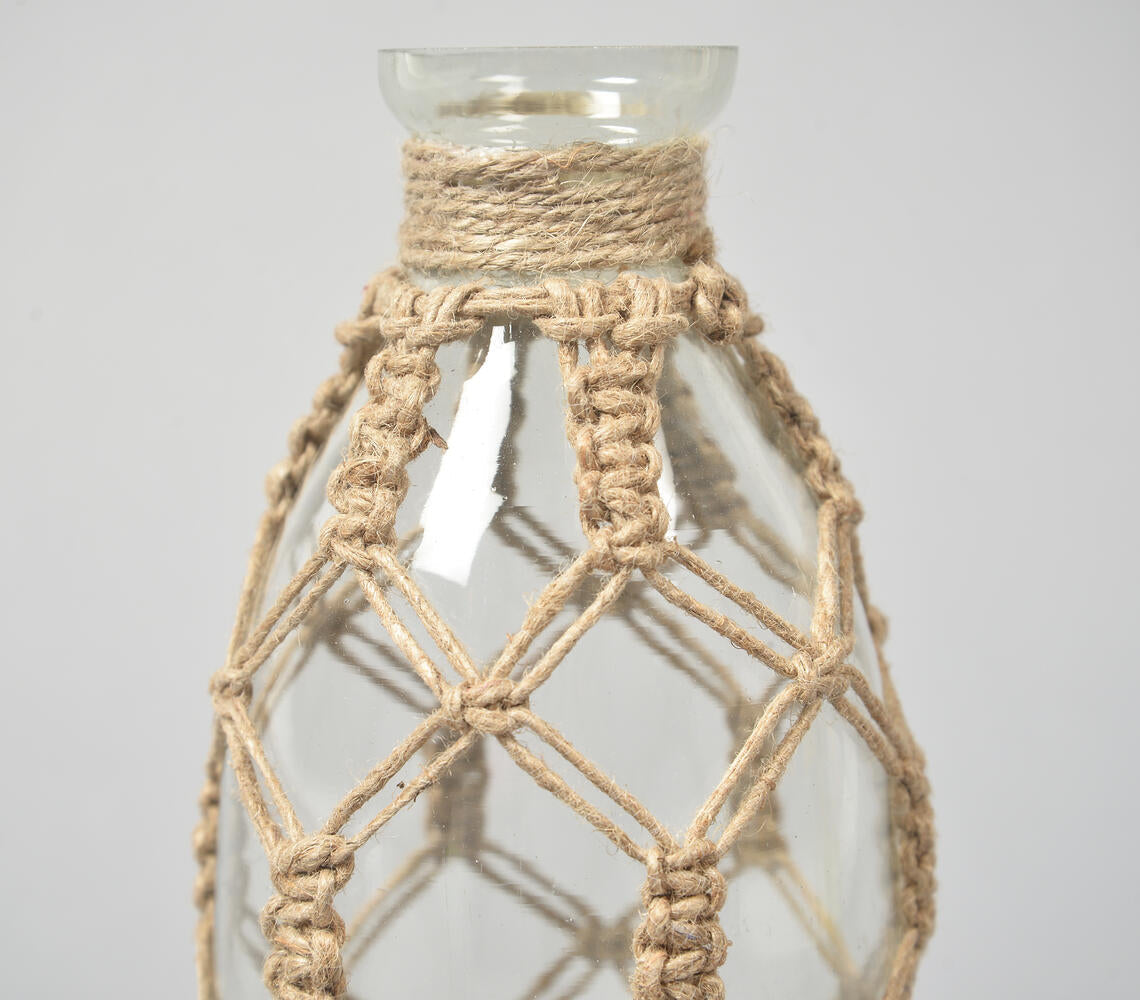 Diamond Knotted Jute &amp; Glass Vase-3