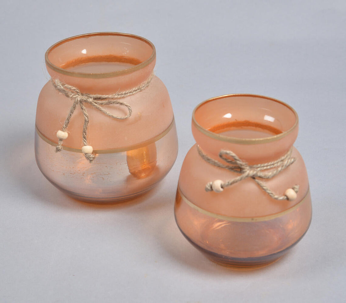 Toned Jute Ribbon Glass Votives (Set of 2)-0