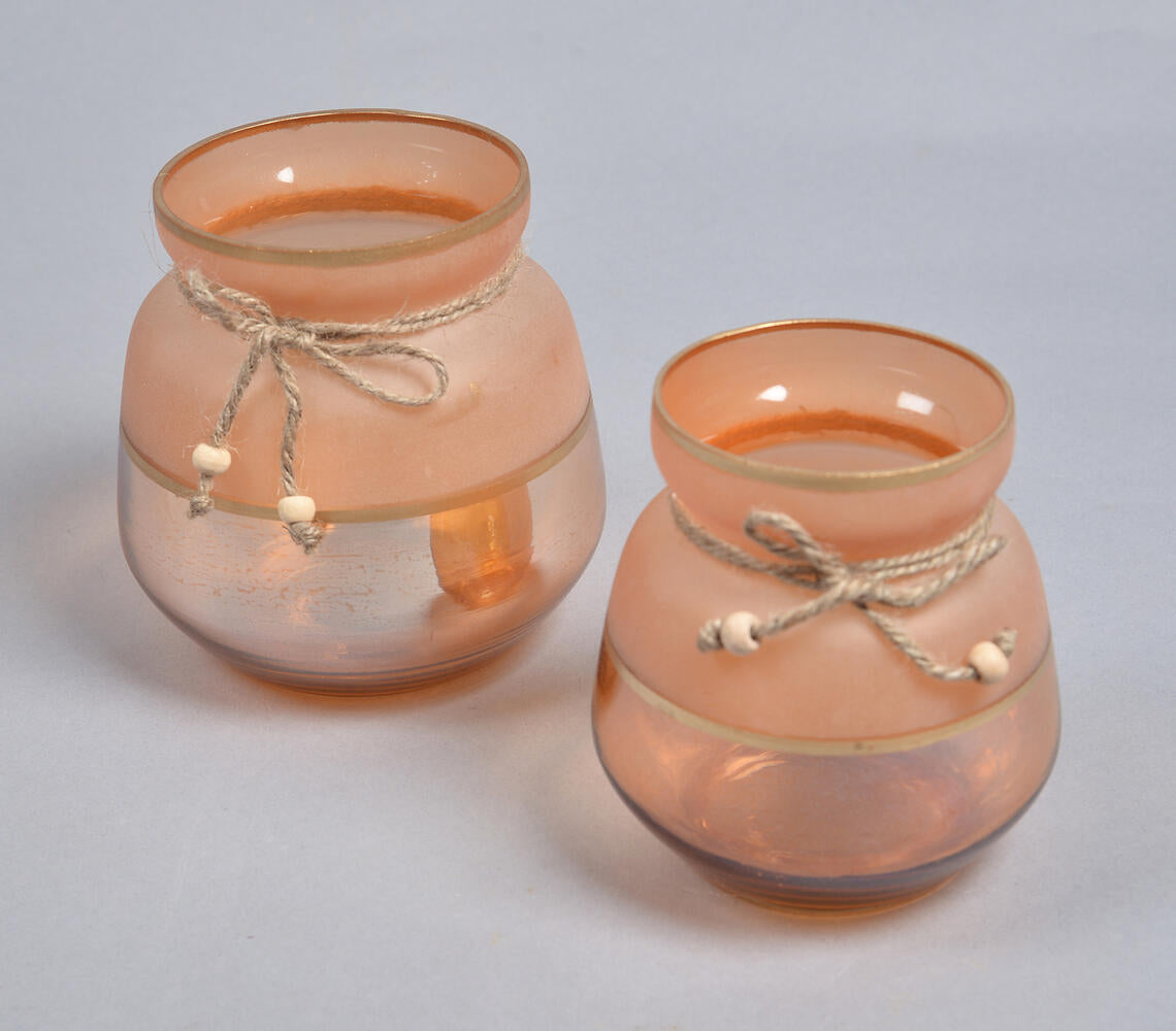 Toned Jute Ribbon Glass Votives (Set of 2)-0