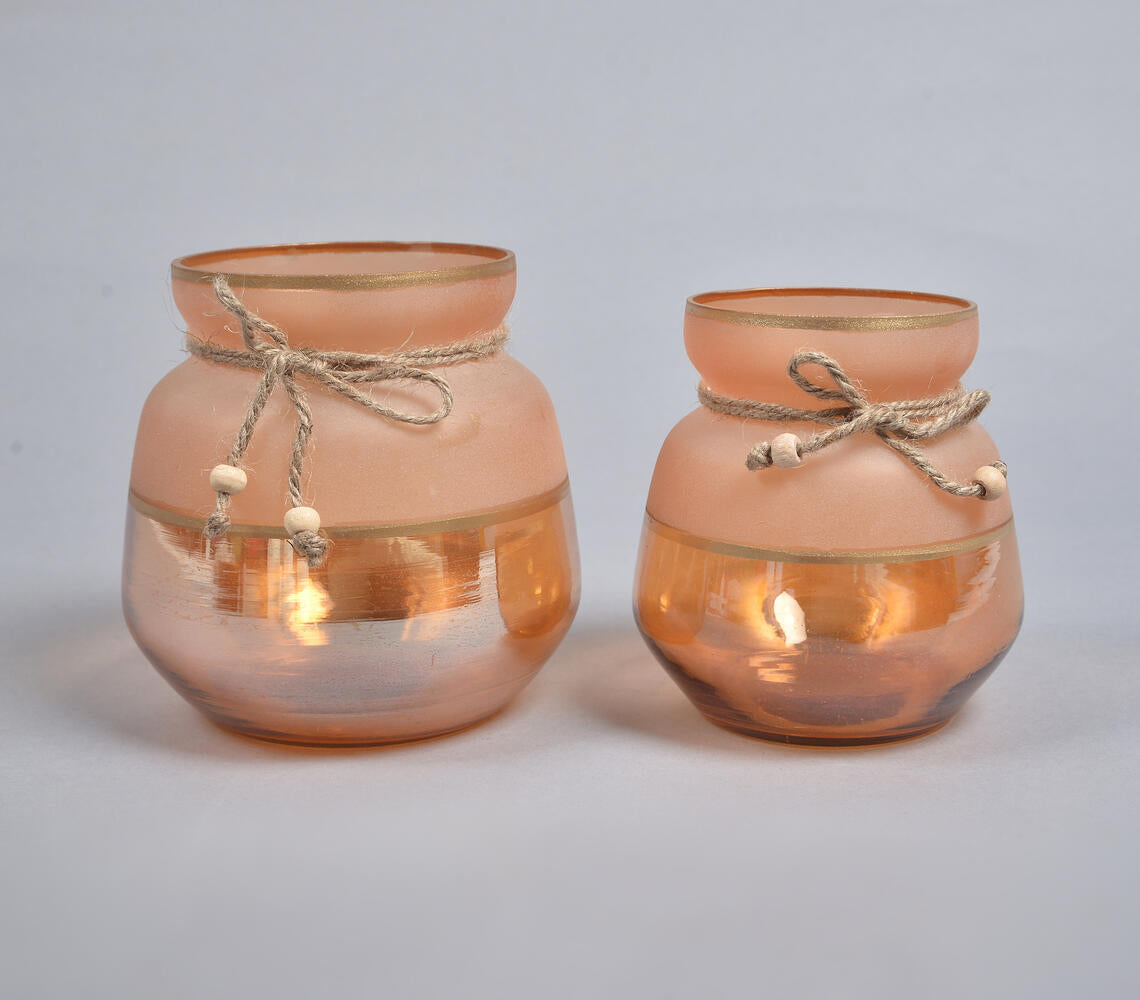 Toned Jute Ribbon Glass Votives (Set of 2)-2